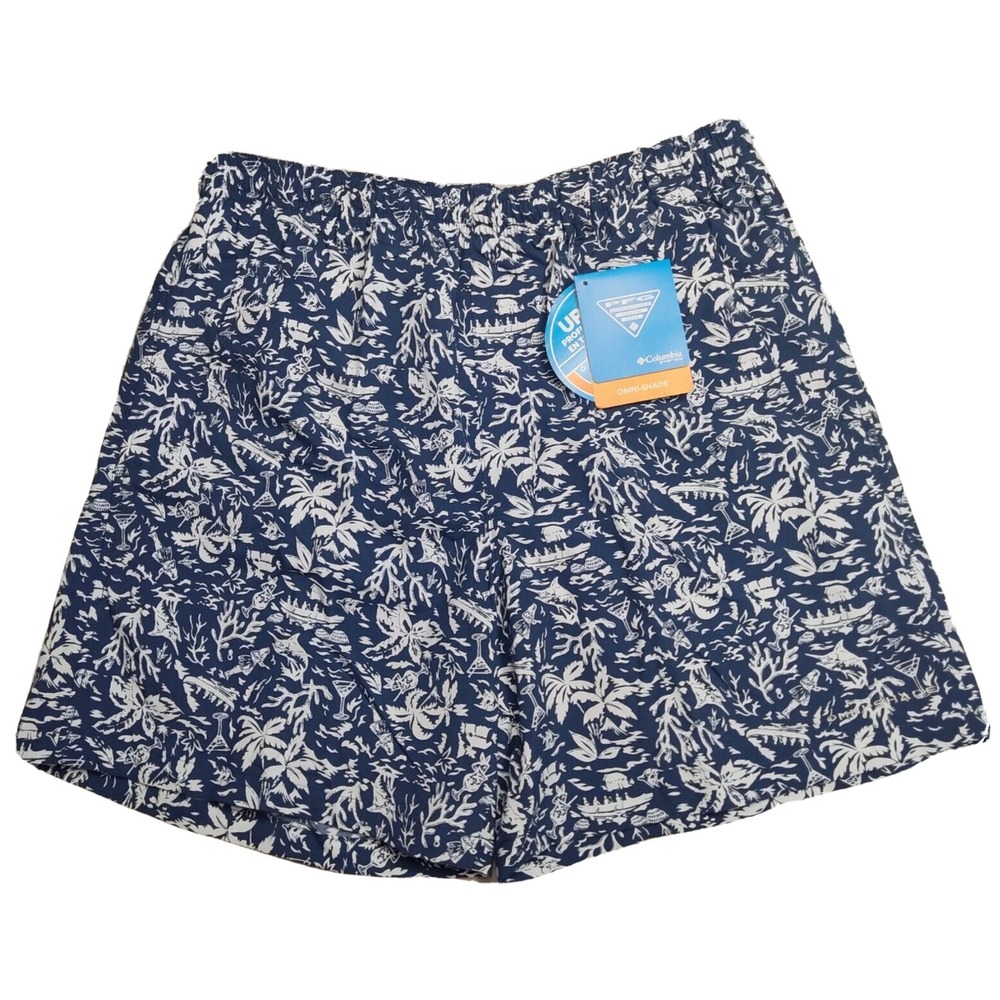 Columbia PFG Super Backcast‎ Men Small Navy Tropical Nylon 6" Water Shorts NEW